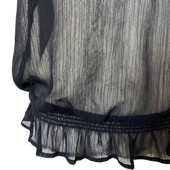 Hollister Sheer Dark Navy Y2K Ruffle Whimsigoth Fairy Top Shirt Smocked sz M - Picture 7 of 16